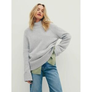 Reformation Garrett Cashmere Oversized Turtleneck Sweater | Light Grey S